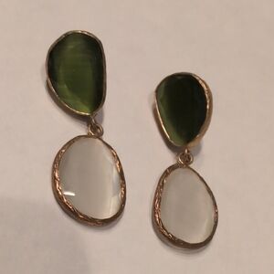 Elegant Green and White Drop Earrings